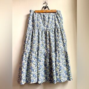 NWT Malka Majesty Blue Ditzy Floral Tiered CottageCore Boho Skirt XL RET. $59